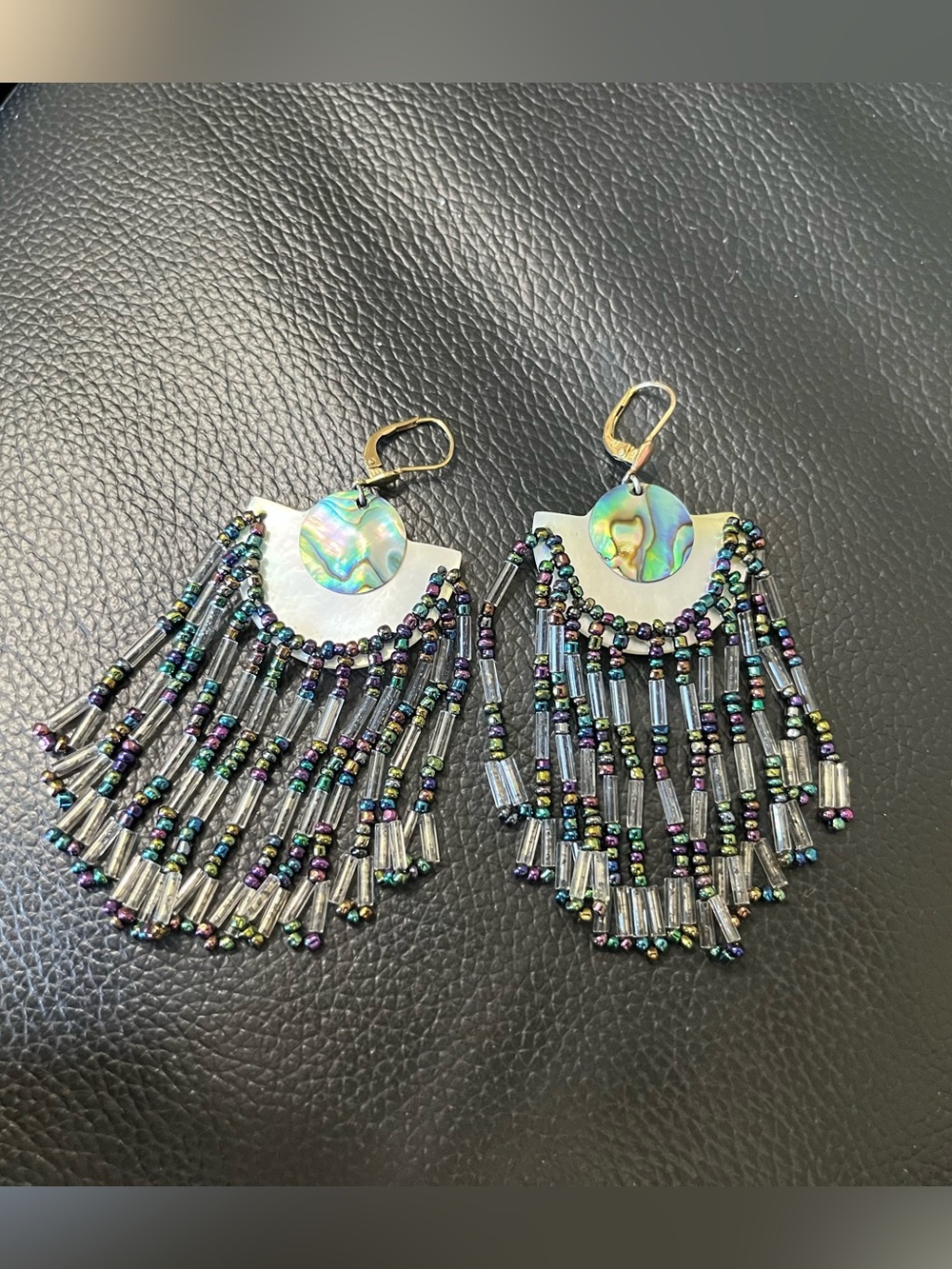 8k Solid Gold Handmade Iridescent Beaded Fringe Drop Earrings